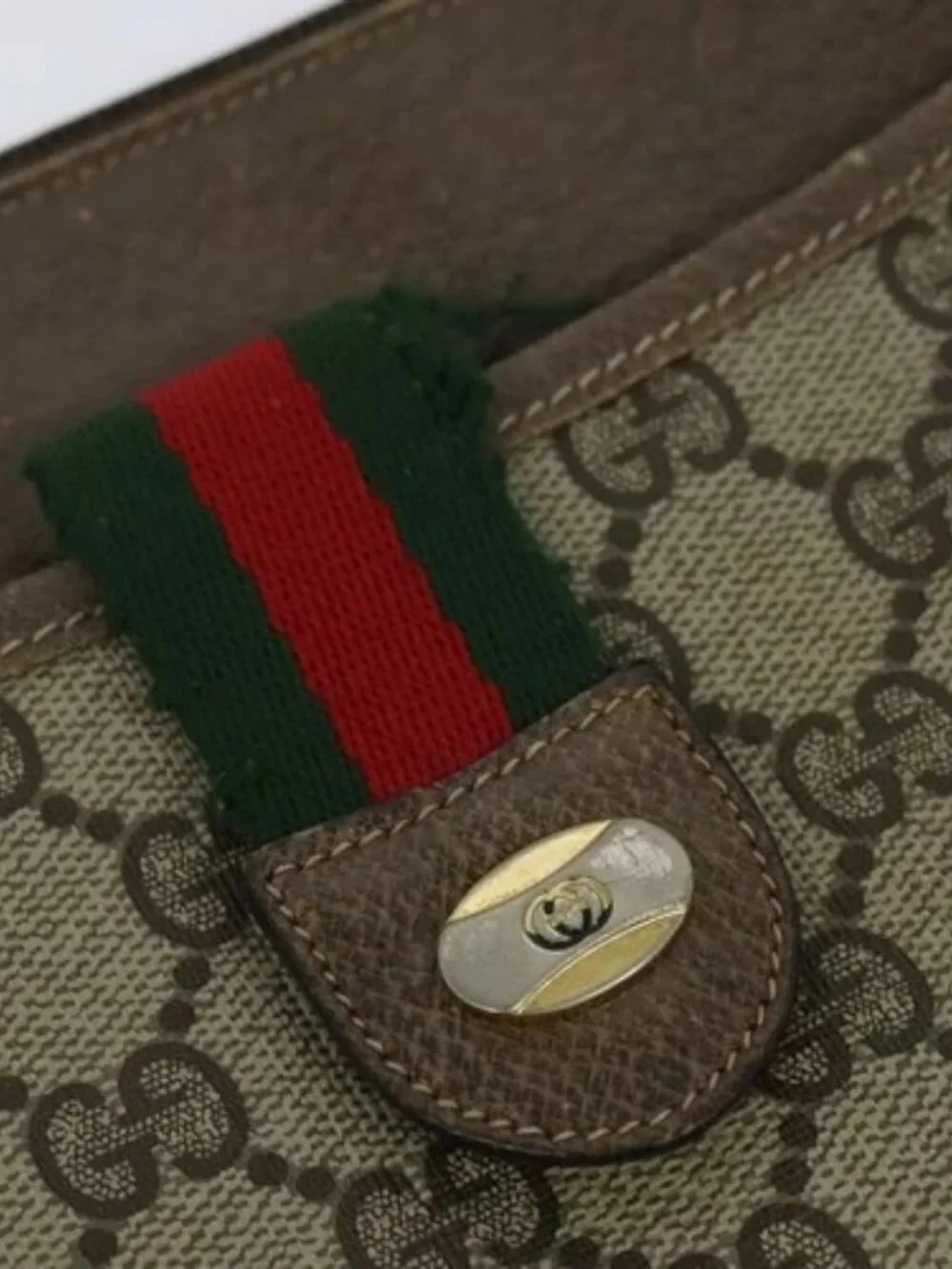 GUCCI GG Supreme Web Sherry Line Bag PVC Beige Gold 904 02 026 Auth ki5611 - Picture 8 of 16